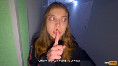 We Fucked in the Stairwell while Parents are at Home - Cum in Panties and Put them on - POV 4K