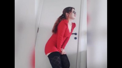 Sluty secretary pee desperation+masturbation