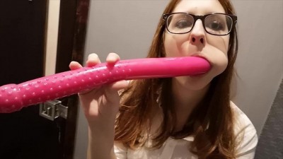 Pretty Lady Fucks her Ass with Dildo in Cafe Restroom Public Evie Davis
