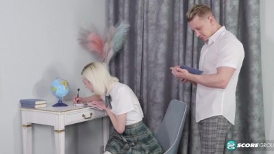 Skinny Blonde Student Takes on Her Tutor's Thick Cock
