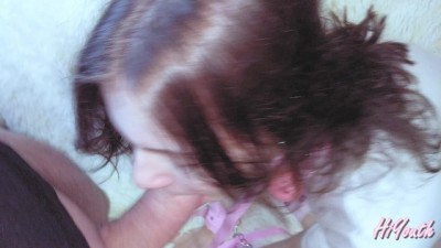 Russian Slut Gagging on a Huge Cock While Handcuffed
